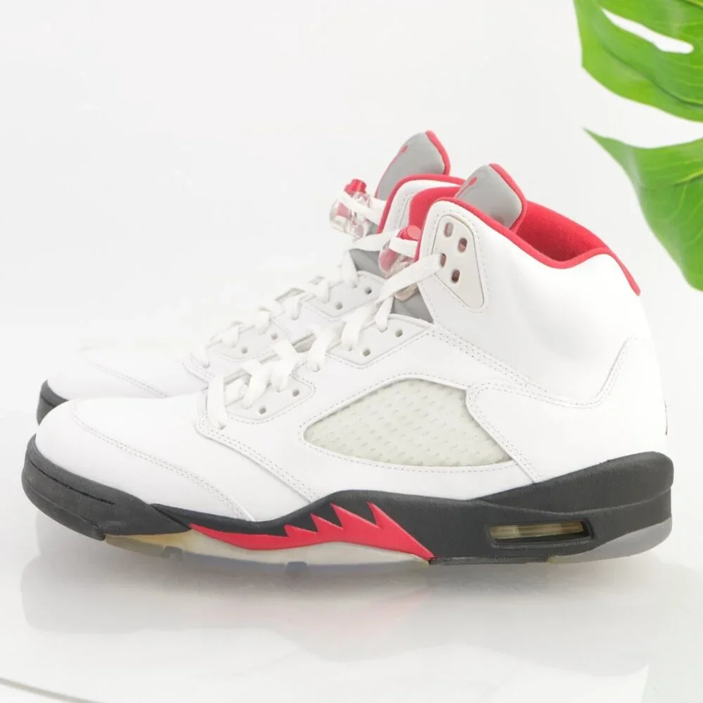 Air Jordan 5 Retro Mens White Fire Red Sneaker Size 10 Black 2013 Shoes With Box